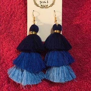 Blue Tiered Tassle Earrings